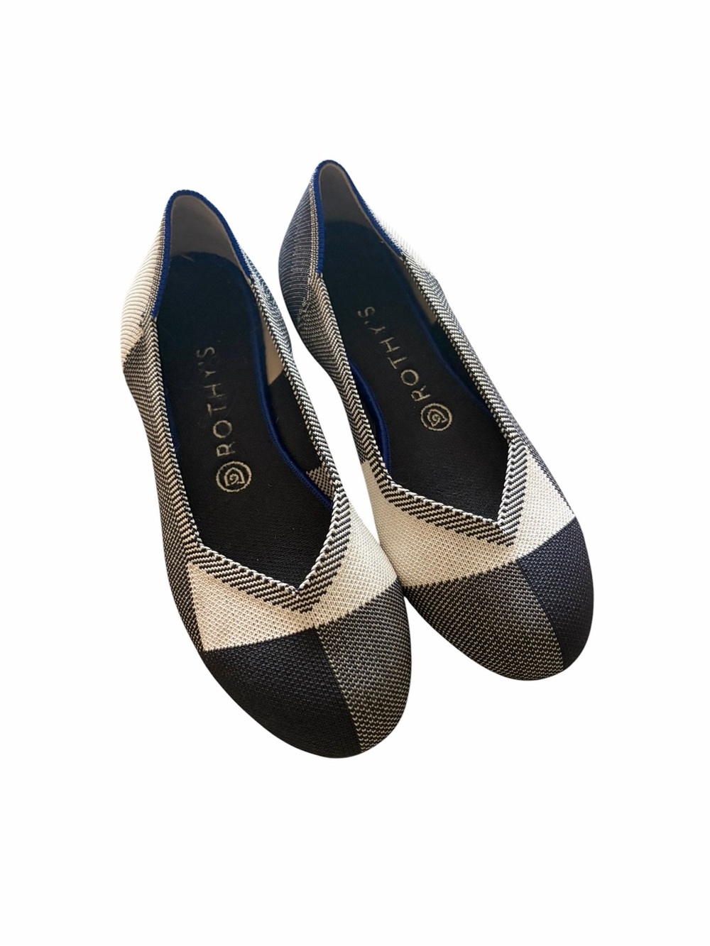 Rothy's "The Flat" captoe shoes black and white buffalo plaid RETIRED pattern